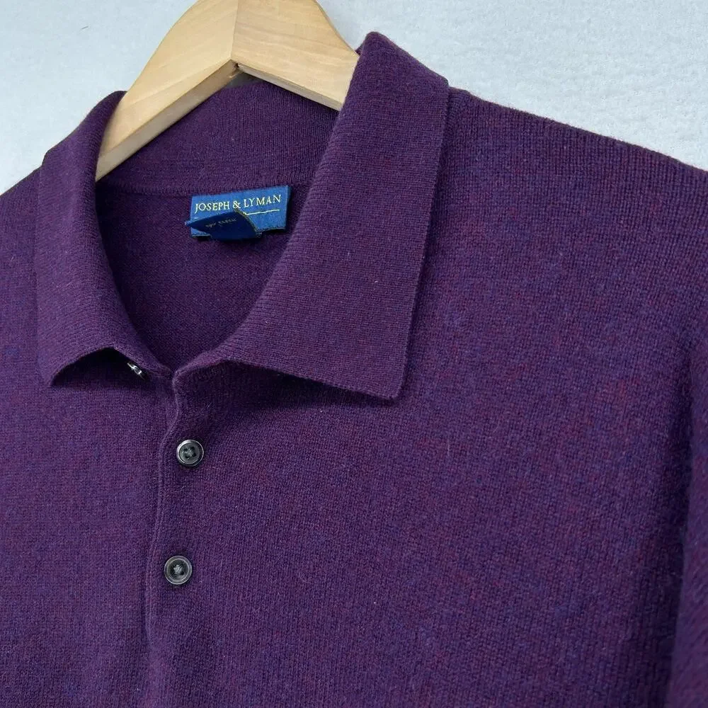 JOSEPH & LYMAN Sweater Mens XXL 100% Cashmere Polo Golf Jumper Pullover Purple